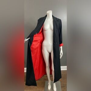 Black Trench Coat with Red Lining Size Large